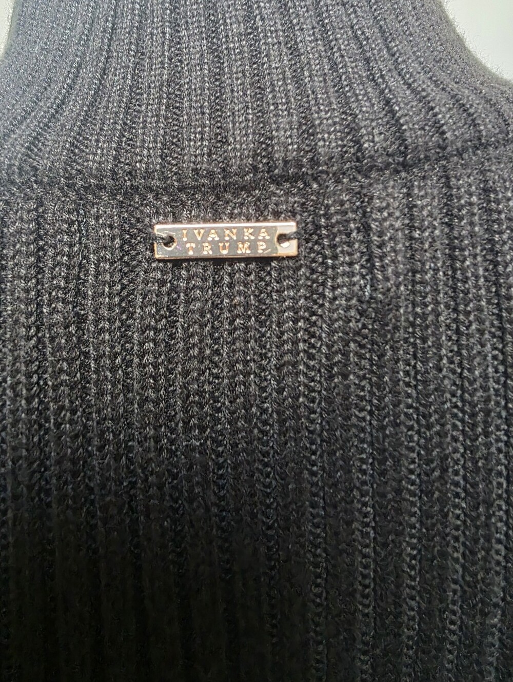 Ivanka Trump Black Ribbed Asymmetrical Ruffle Sweater M - Picture 3 of 7